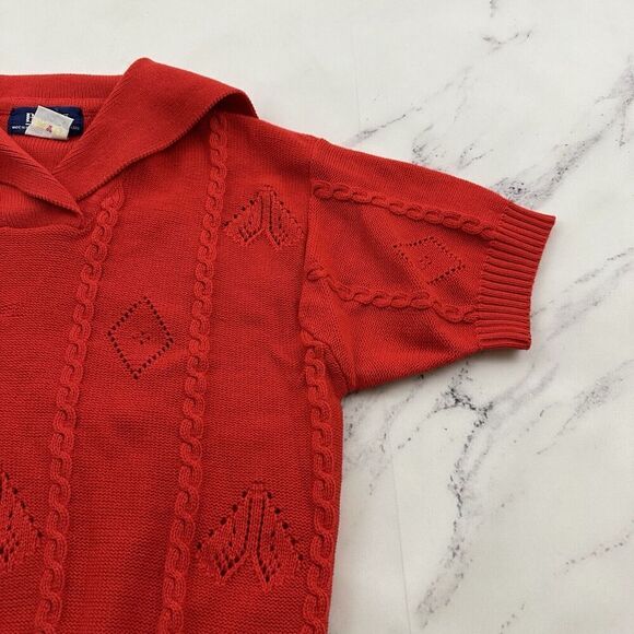 Bay Club Womens Vintage 90s Sweater Size M Red Nautical Collar Short Sleeve - Picture 3 of 11